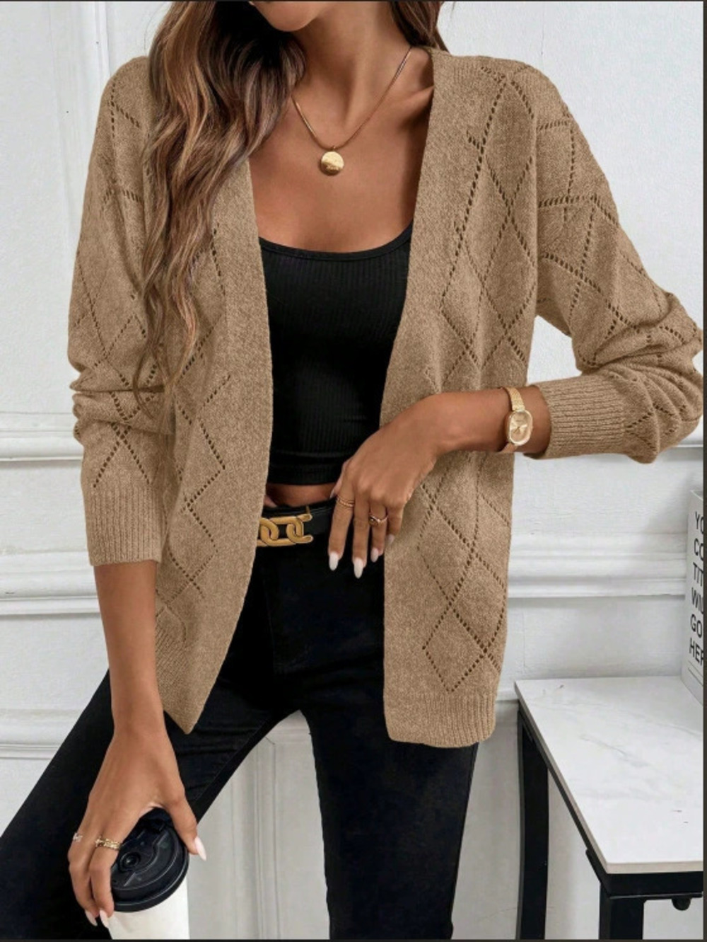 ZARA Factory Direct Spring Autumn Hollow Out Long Sleeve Knit Cardigan Hot Sale